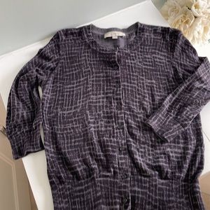 Black & gray LOFT M cardigan sweater 3/4 length sleeves EUC